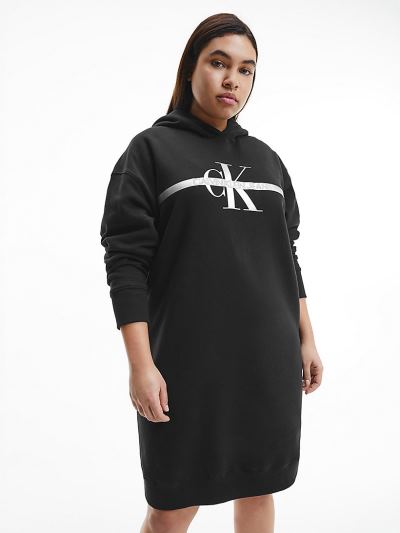 Calvin Klein Ruhák HU163896 | Calvin Klein Plus Size Metallic Logo Sweatshirt Női Ruha Fekete